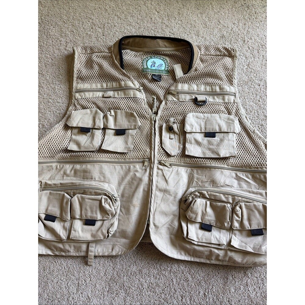 Master Sportsman Rugged Outdoor Gear Khaki Fly Fishing Hunting Vest Men’s XXL